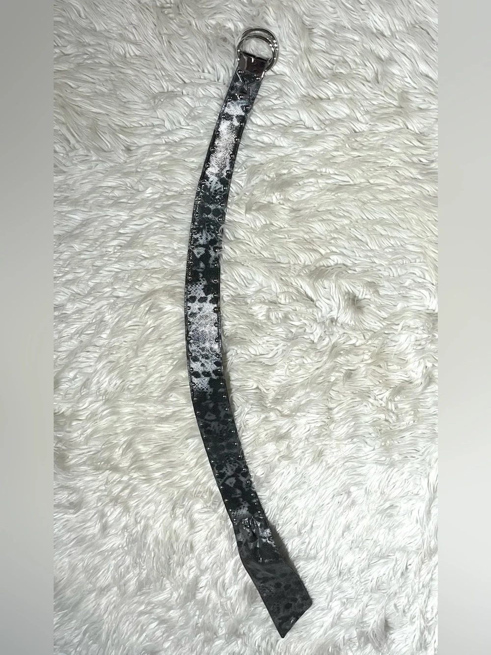 PER SE Vintage Wide Leather Cinch Belt Silver Snakeskin Studded USA Made